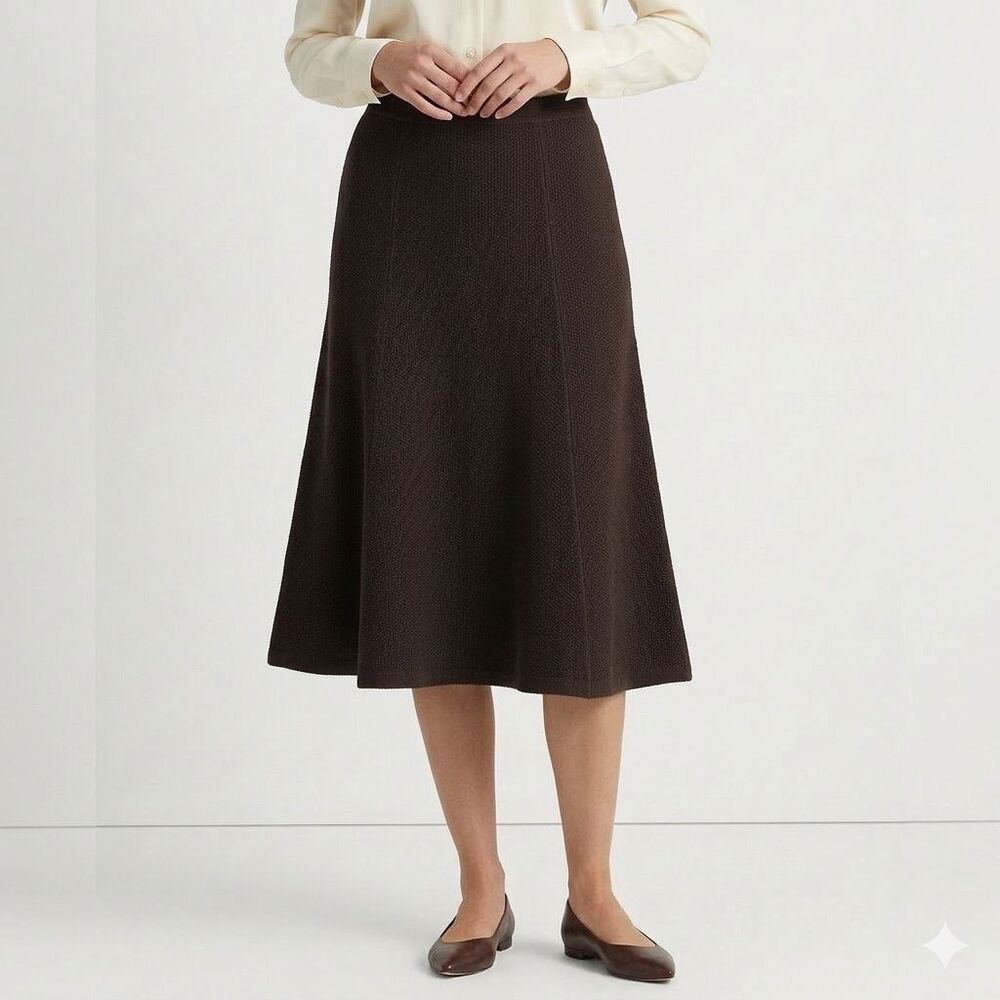 Lauren Ralph Lauren Lambswool Knit Skirt Medium Brown Midi Luxury Equestrian